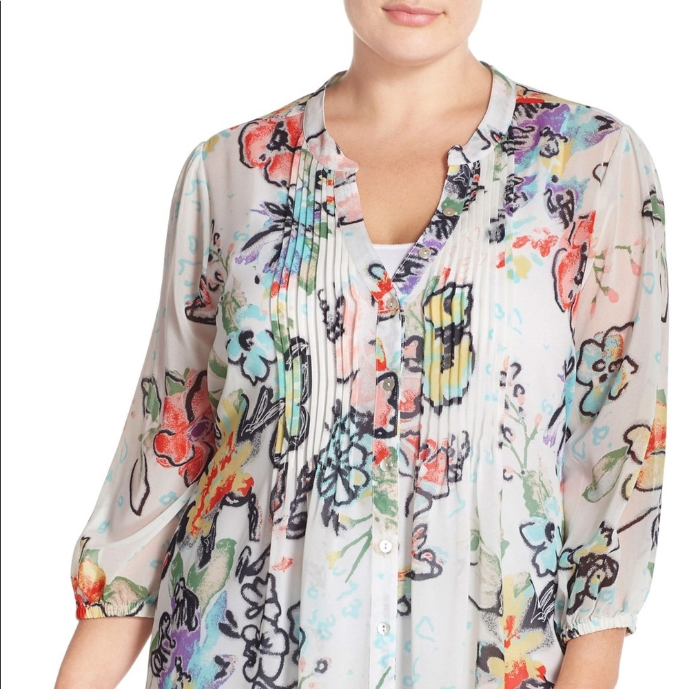 Melissa McCarthy Seven7 Tie Waist Pintuck Blouse